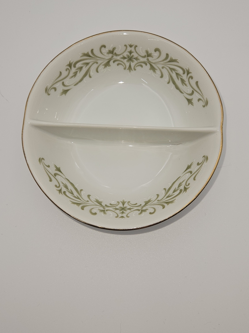 Vintage Allegro Fine China Porcelain Divided 2 Part Leaf Print Relish Bowl Dish